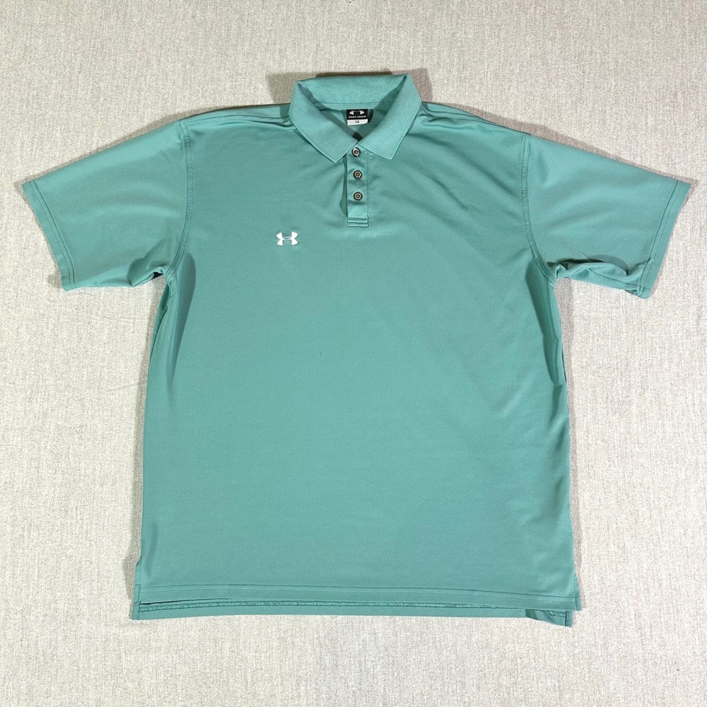Under Armour‎ Polo Shirt Men's Large Teal Green Short Sleeve Performance Golf